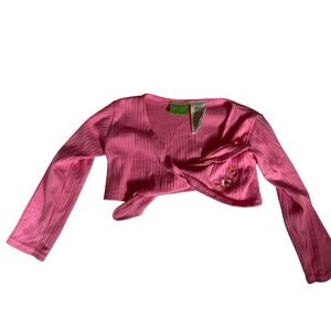 Sesame Street Girls Shy Pink Ribbed Long Sleeve Shrug Cardigan Floral 3T
